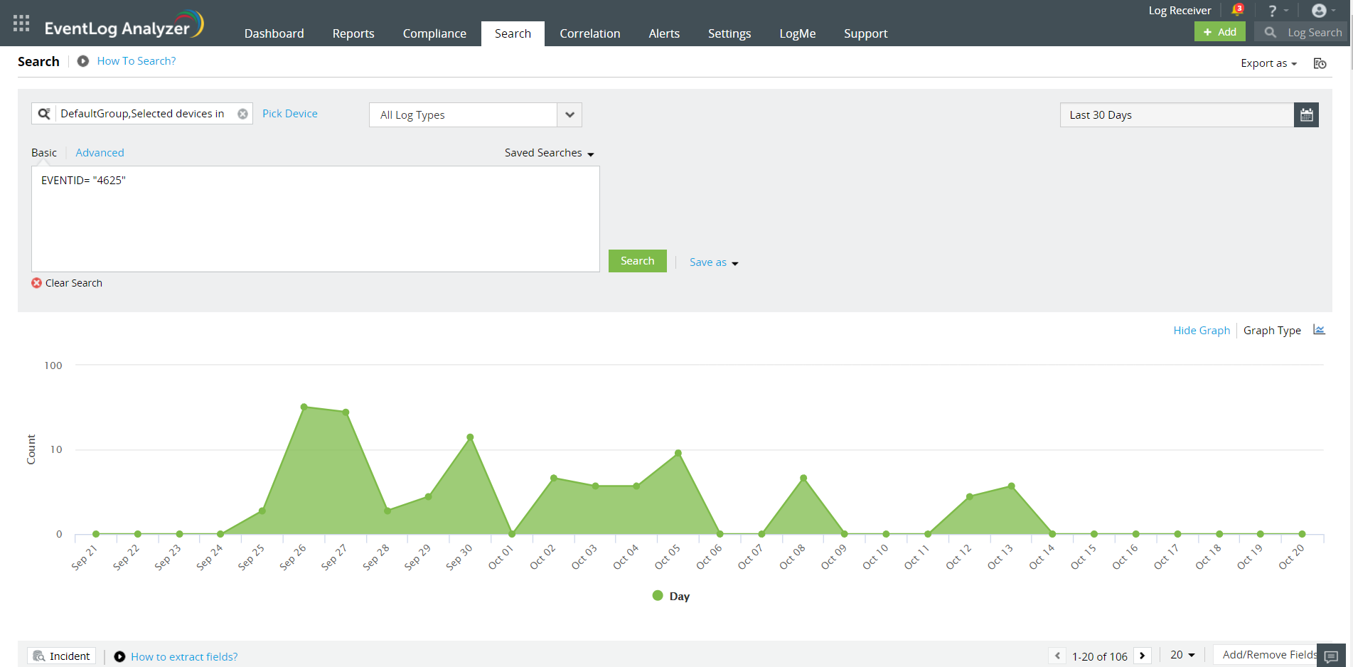 screenshot of ManageEngine EventLog Analyzer
